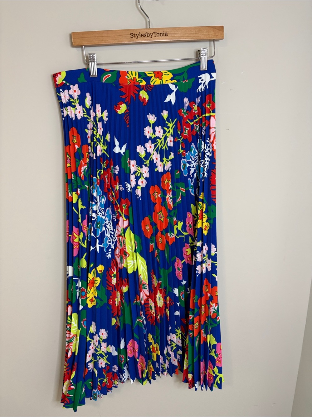 Boden Pleated Midi Skirt Blue Wildflower Cluster mid calf invisible zip Sz 8 - Picture 6 of 10